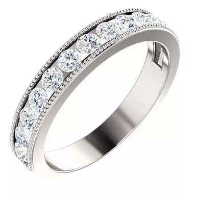 1.00 ct Channel Set Diamond Milgrain Band In 14k White Gold.