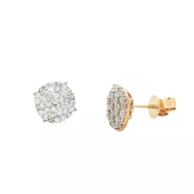 1.0Ct 14K Yellow Gold Diamond Pave Cluster Stud Earrings