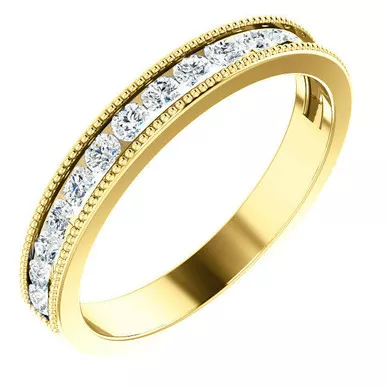 1/2 ct Channel Set Diamond Milgrain Band In 14k Yellow Gold.