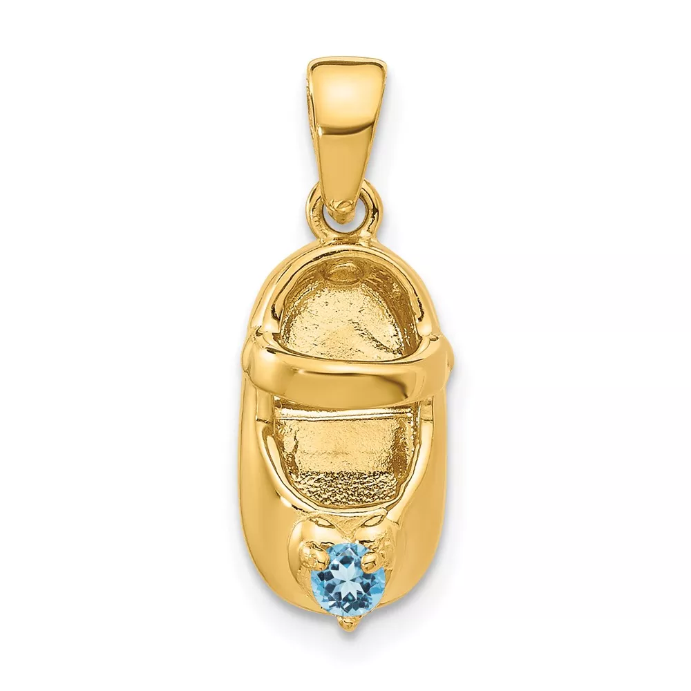 10K 3-D December/Synthetic Stone Engraveable Baby Shoe Charm