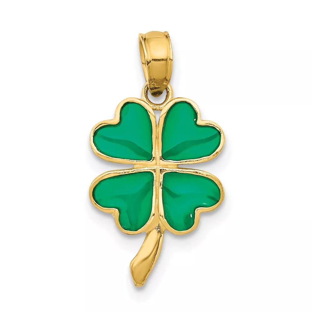 10K 4-Leaf Clover Enameled Pendant