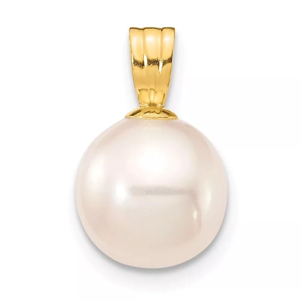 10K 8-9mm White Round Freshwater Cultured Pearl Pendant