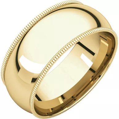 10k 8mm High Polished Comfort Fit Milgrain Wedding Band
