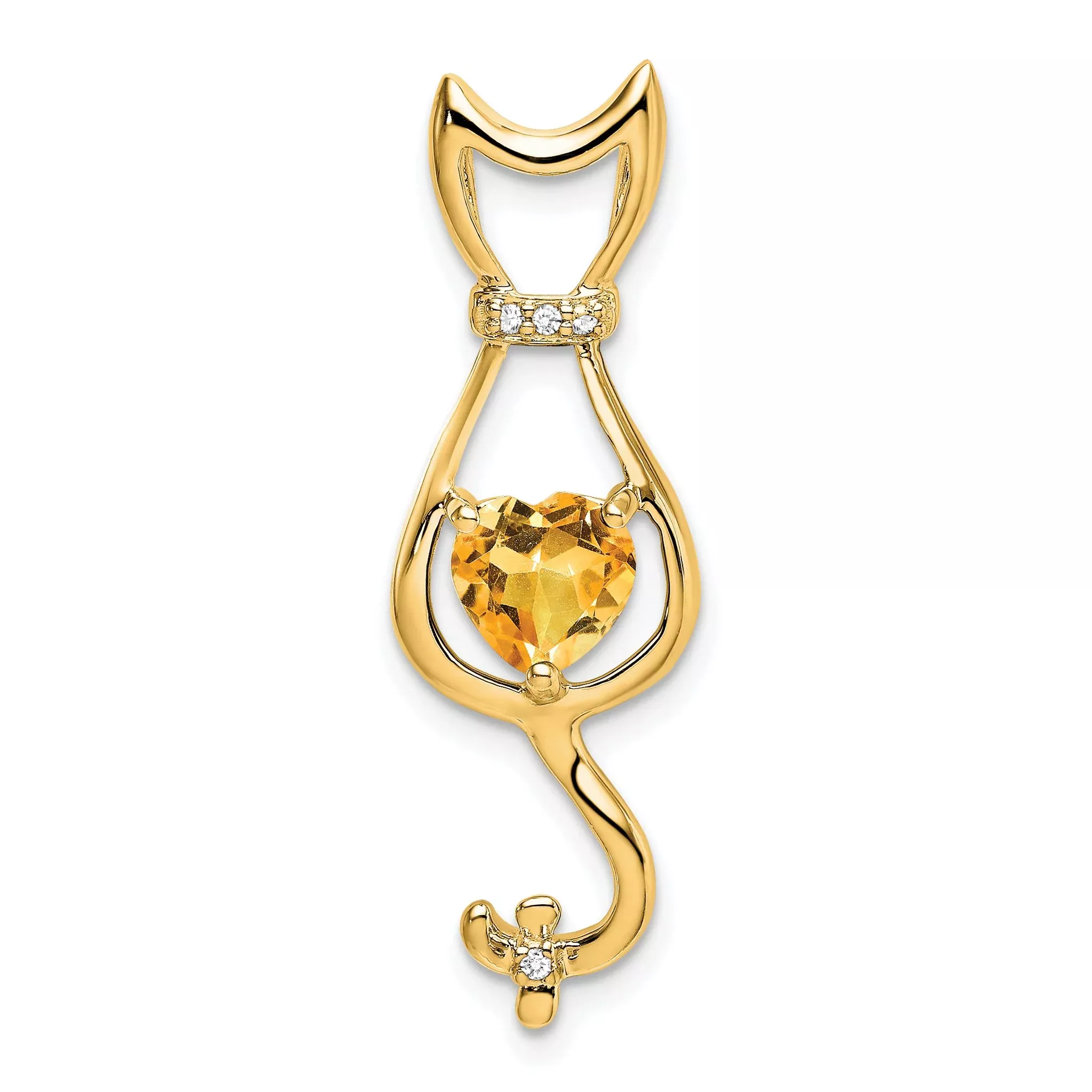 10k Citrine and Diamond Cat Pendant