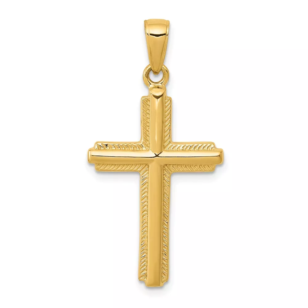 10K Cross with Striped Border Pendant