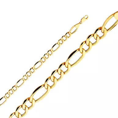 10K Gold 6.5mm Hollow Figaro Chain 26 Inches