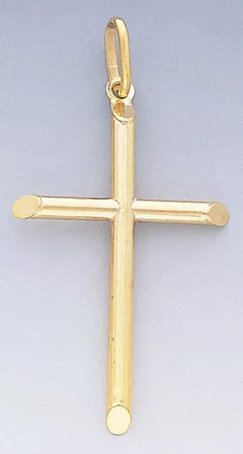 10k Gold Hollow Tube Cross Pendant 24mm W X 36mm H.