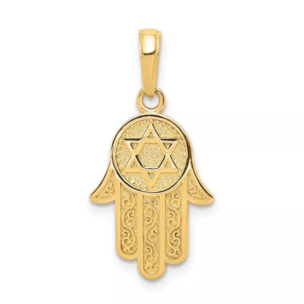 10K Hamsa W/Star Of David Pendant