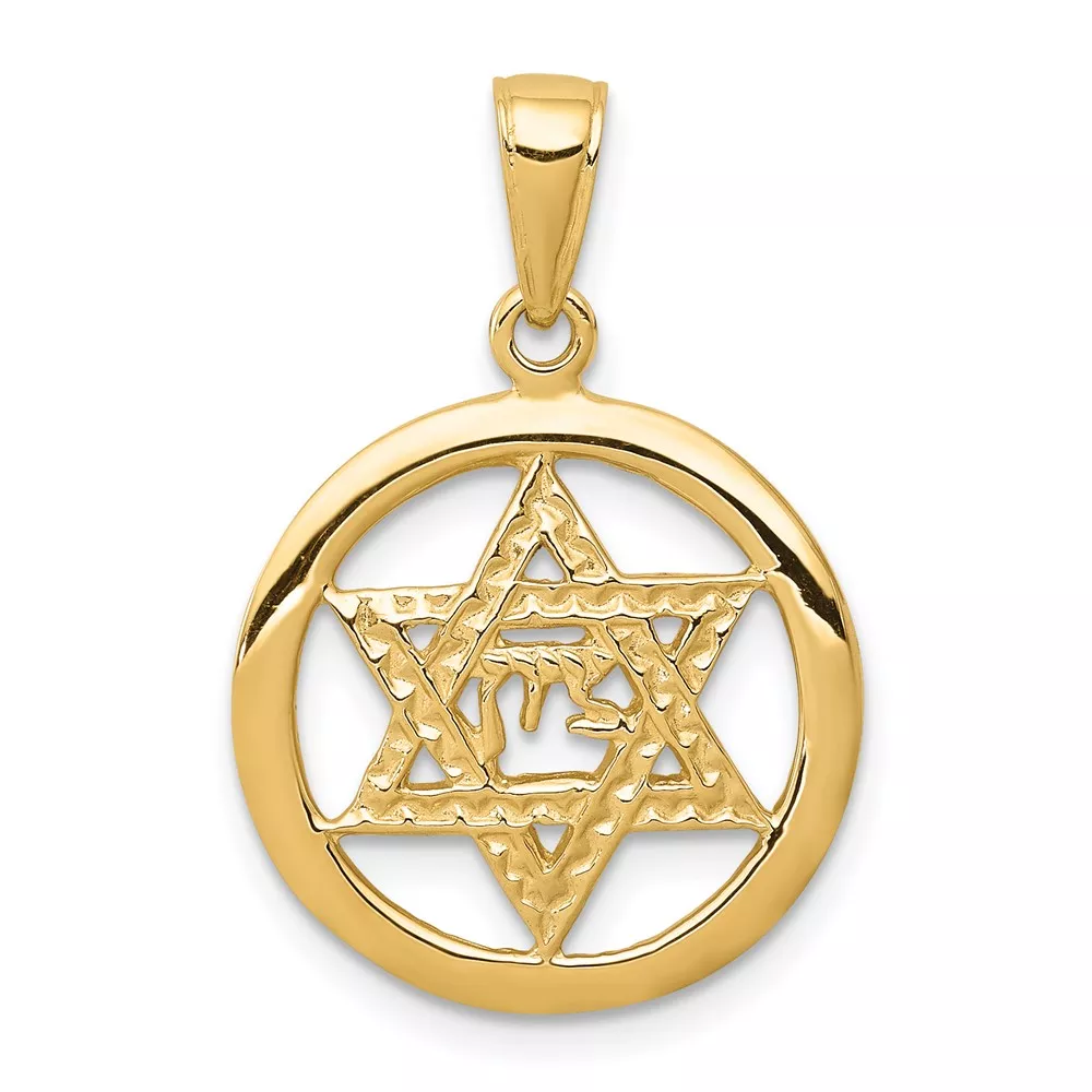 10k Jewish Chi in Star of David Pendant