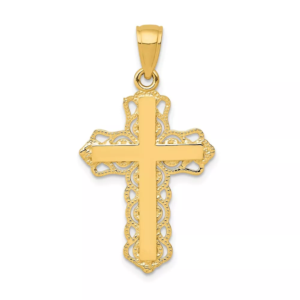 10K Lace Trim Cross Pendant