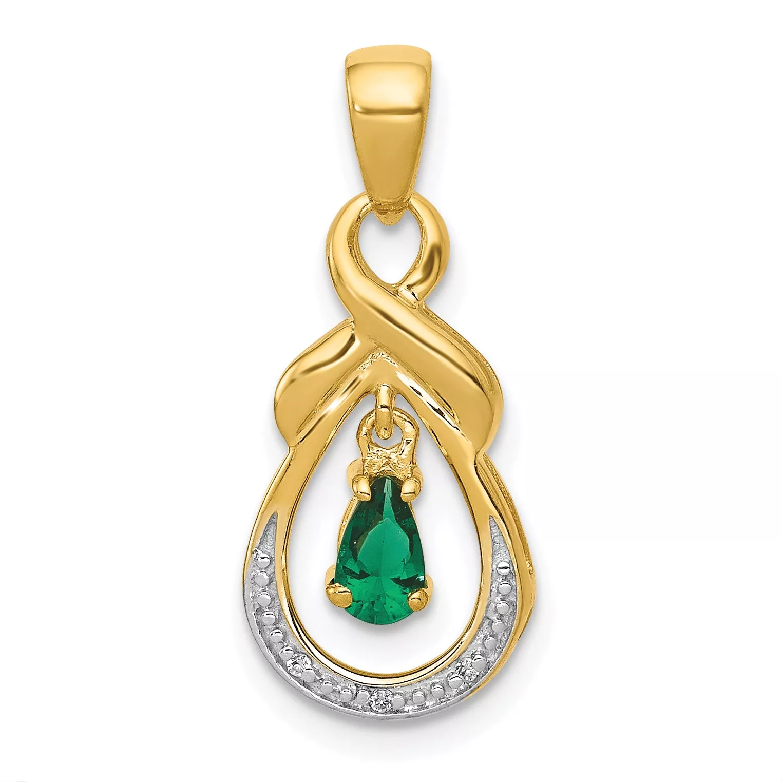 10k Pear Emerald and Diamond Pendant