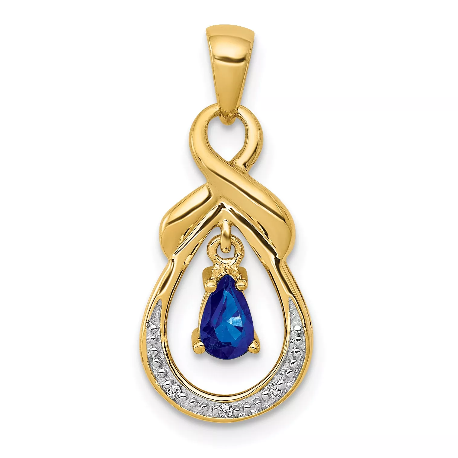 10k Pear Sapphire and Diamond Dangle Pendant