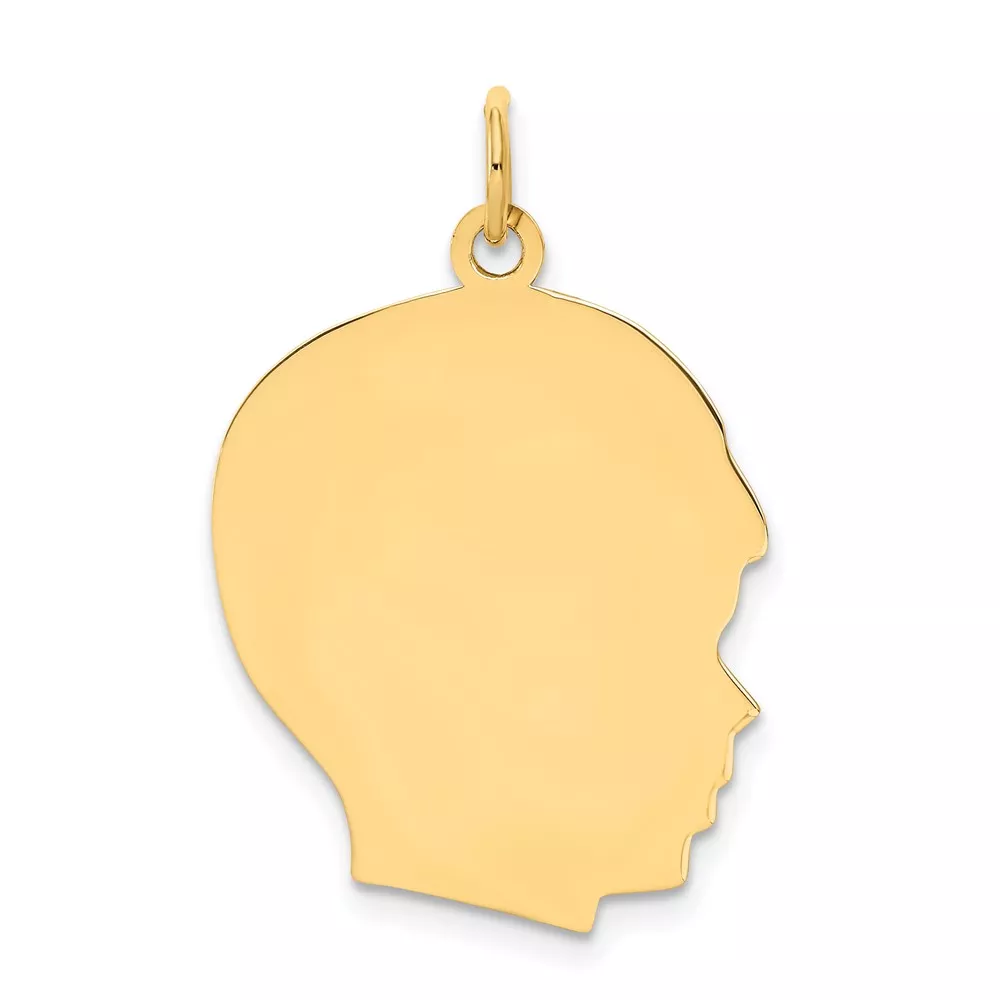10K Plain Large .013 Gauge Facing Right Engravable Boy Head Charm