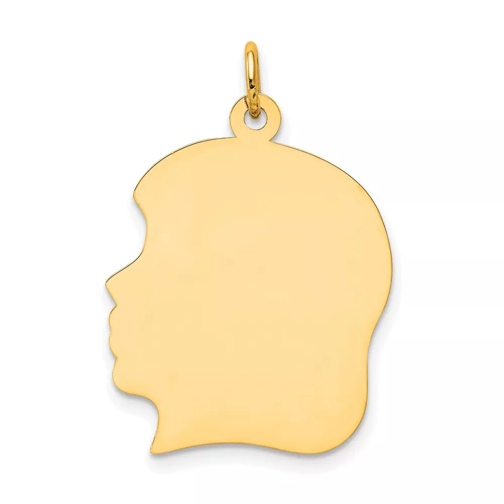 10K Plain Large .018 Gauge Facing Left Engravable Girl Head Charm