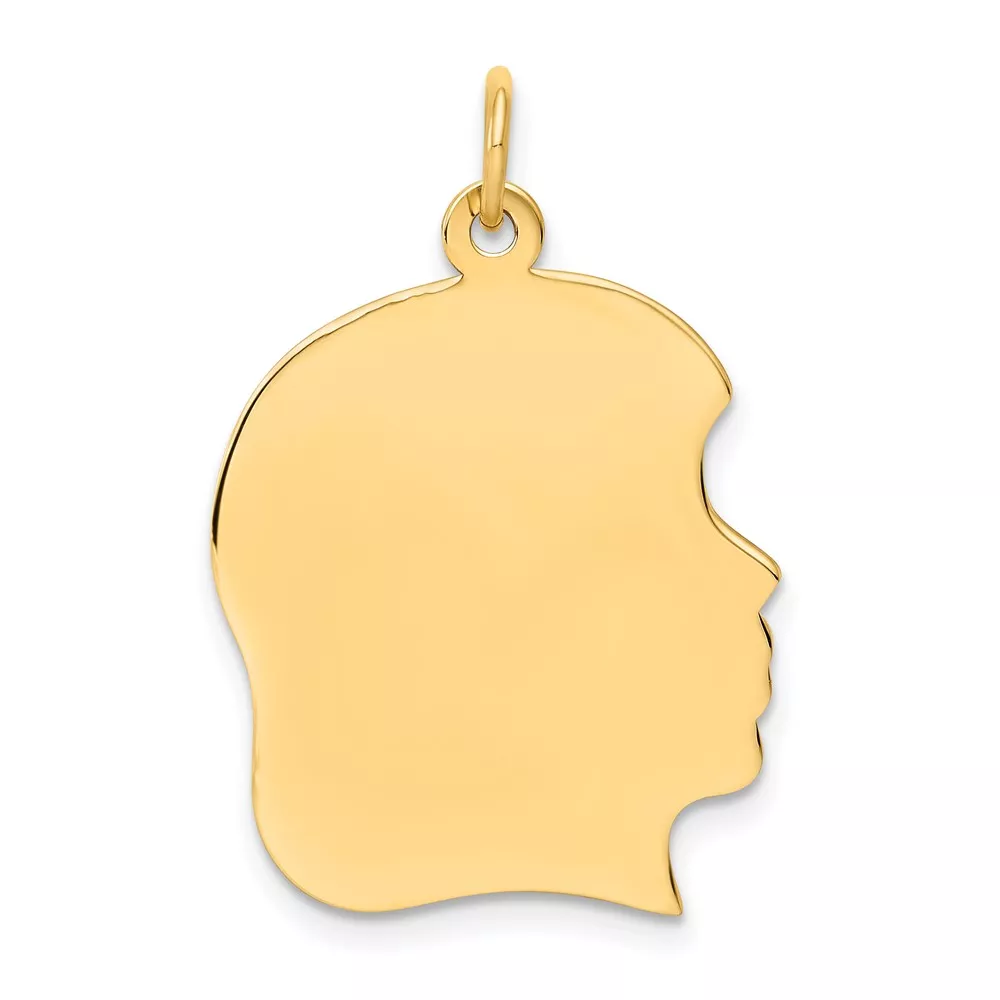10K Plain Large .018 Gauge Facing Right Engravable Girl Head Charm