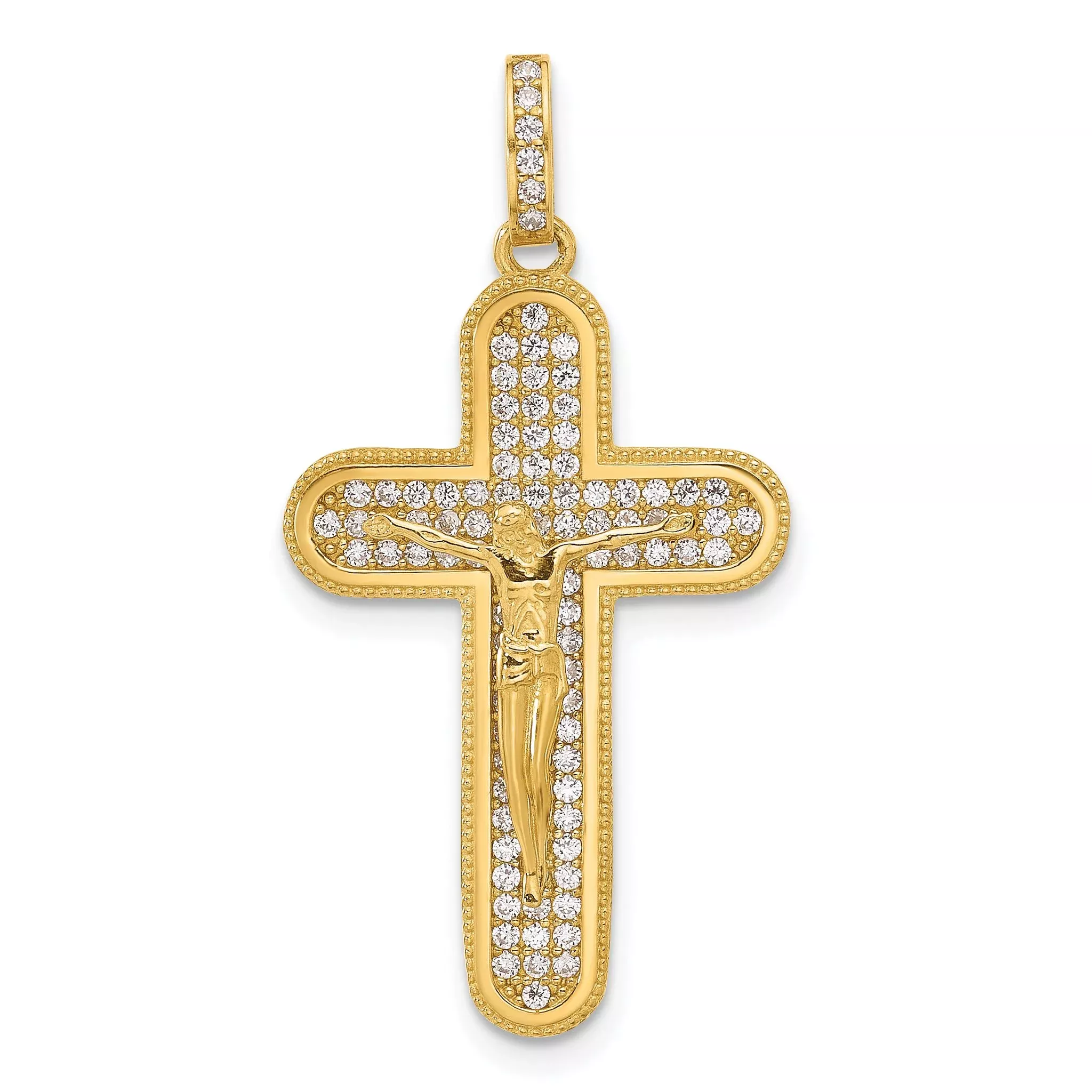 10K Polished CZ Crucifix Cross Pendant