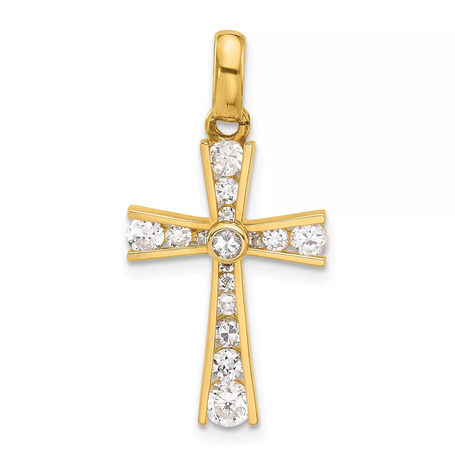 10K Polished CZ Latin Cross Pendant