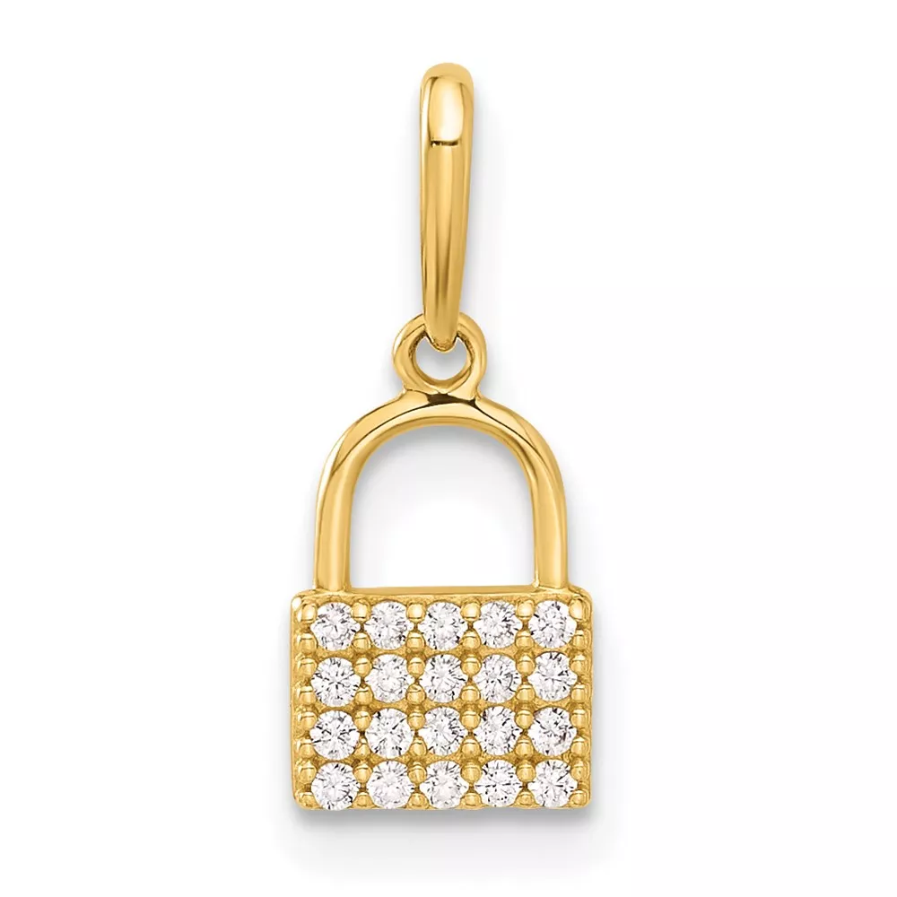 10K Polished CZ Lock Charm