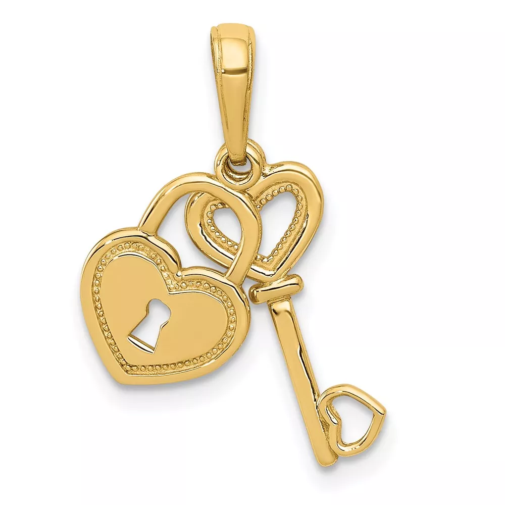 10K Polished Heart Key and Heart Lock Charm