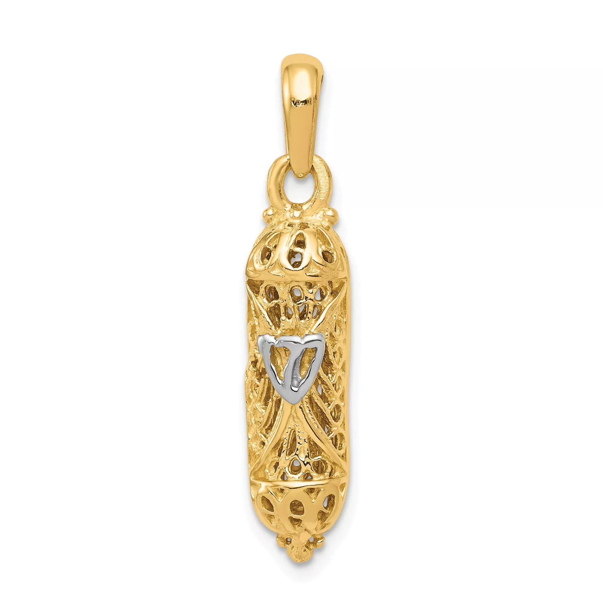 10k & Rhodium Mezuzah With Shin Charm