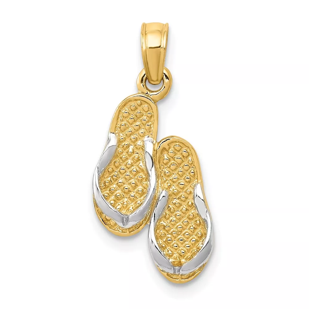 10k & Rhodium Solid Polished Sandals Pendant