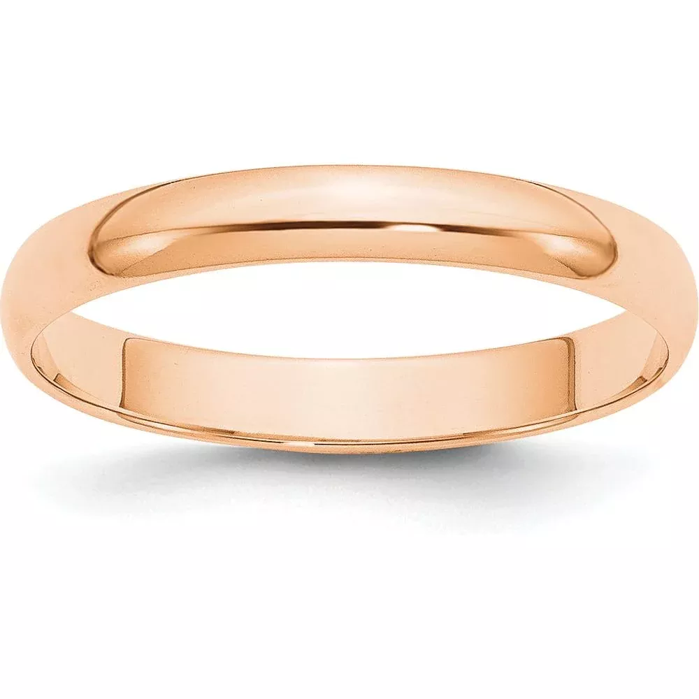 10K Rose Gold 3mm Lightweight Half Round Wedding Band - Size 8 by Luciano & Cie
