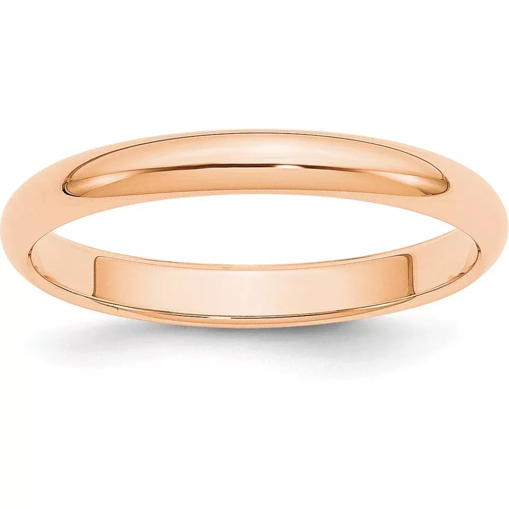 10K Rose Gold 3mm Polished Half Round Wedding Band - Size 6 by Luciano & Cie