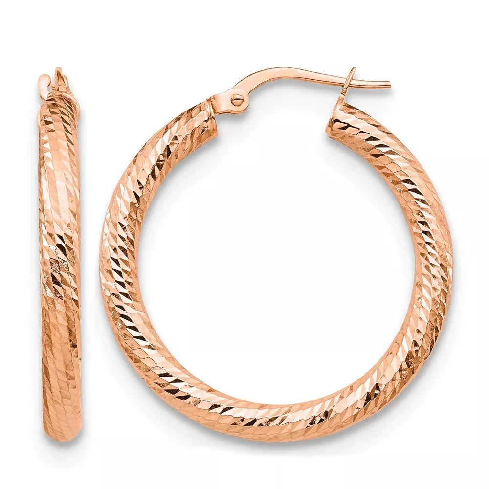 10K Rose Gold 3X20 D /C Round Hoop Earrings