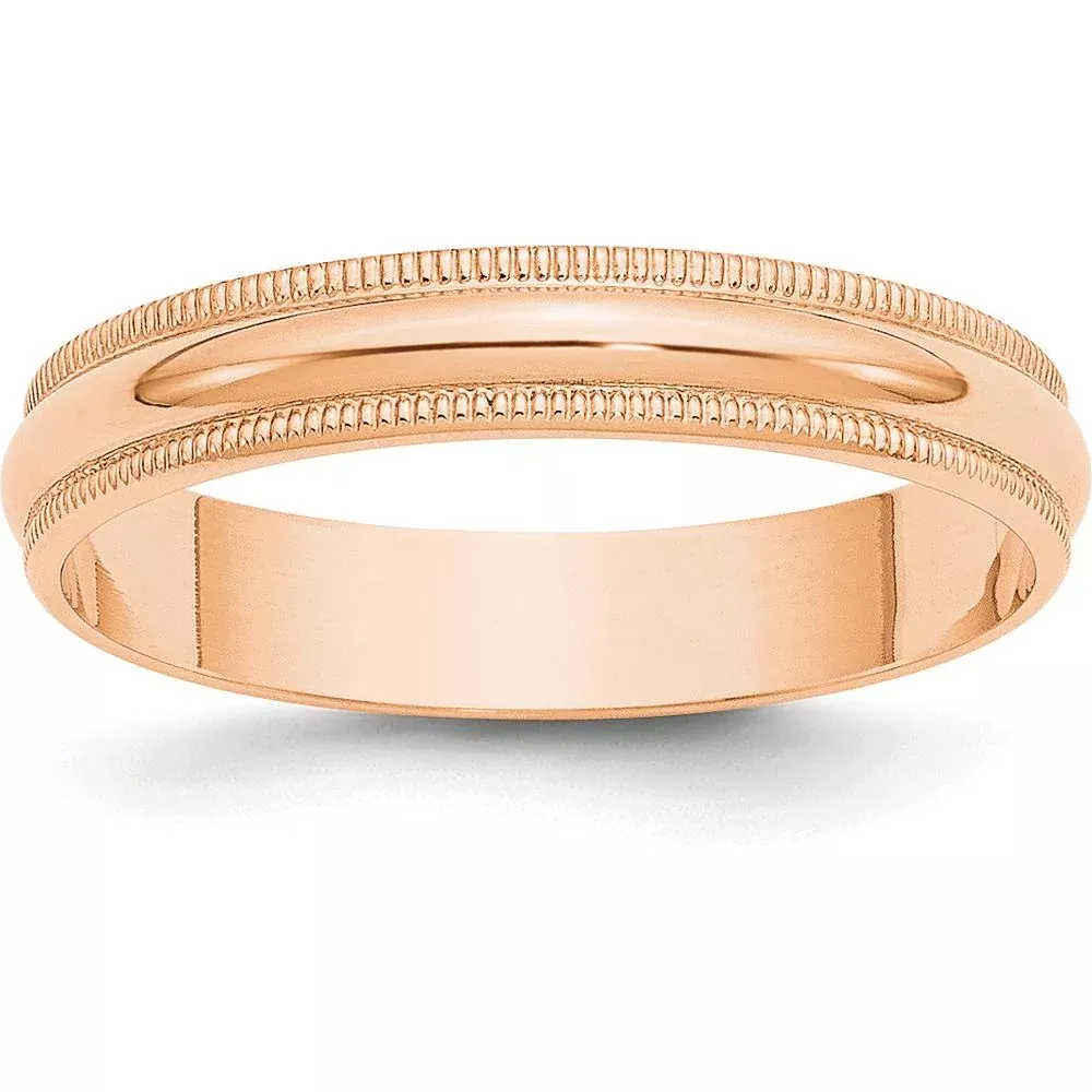10K Rose Gold 4mm Lightweight Milgrain Half Round Wedding Band - Size 14 by Luciano & Cie