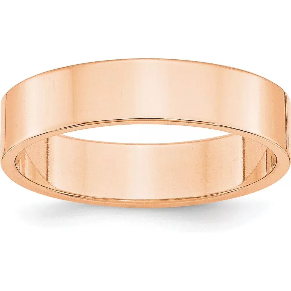 10K Rose Gold 5mm Flat Wedding Band - Size 13, Polished Finish by Luciano & Cie