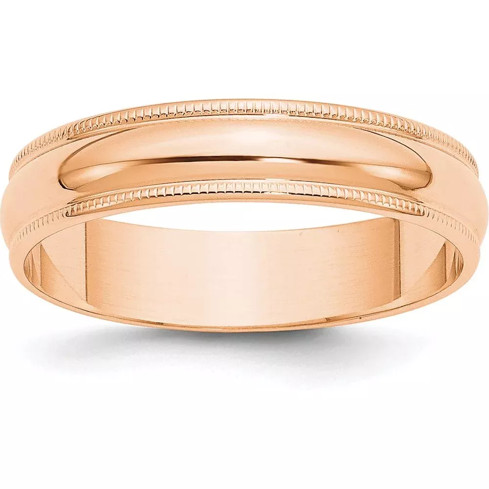 10K Rose Gold 5mm Lightweight Milgrain Half Round Wedding Band - Size 5 by Luciano & Cie
