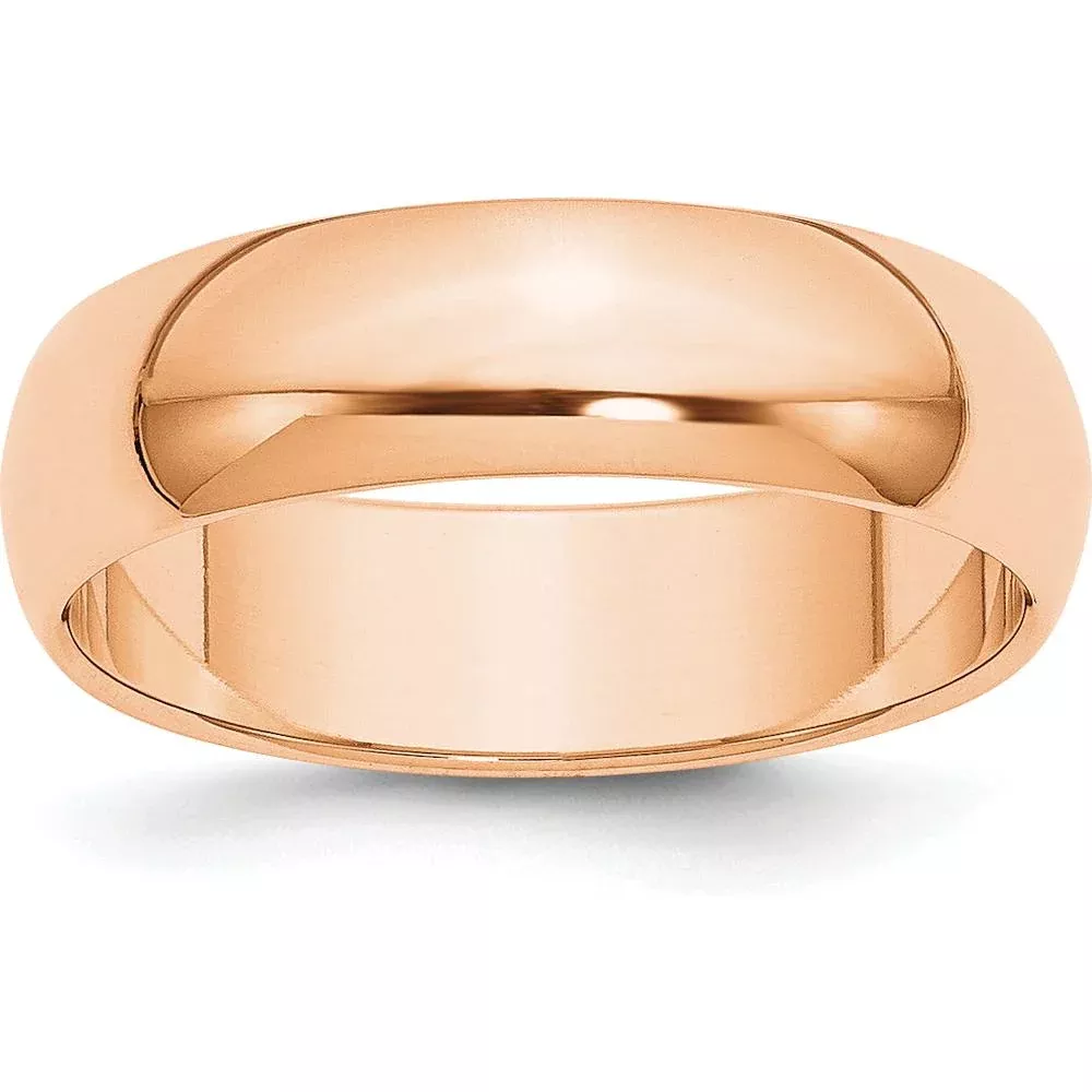 10K Rose Gold 6mm Half Round Wedding Band - Size 6.5 by Luciano & Cie