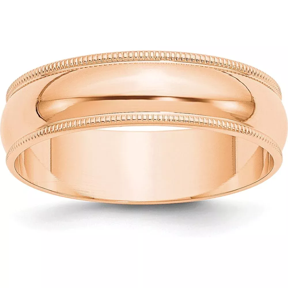 10K Rose Gold 6mm Lightweight Milgrain Half Round Wedding Band - Size 6 by Luciano & Cie