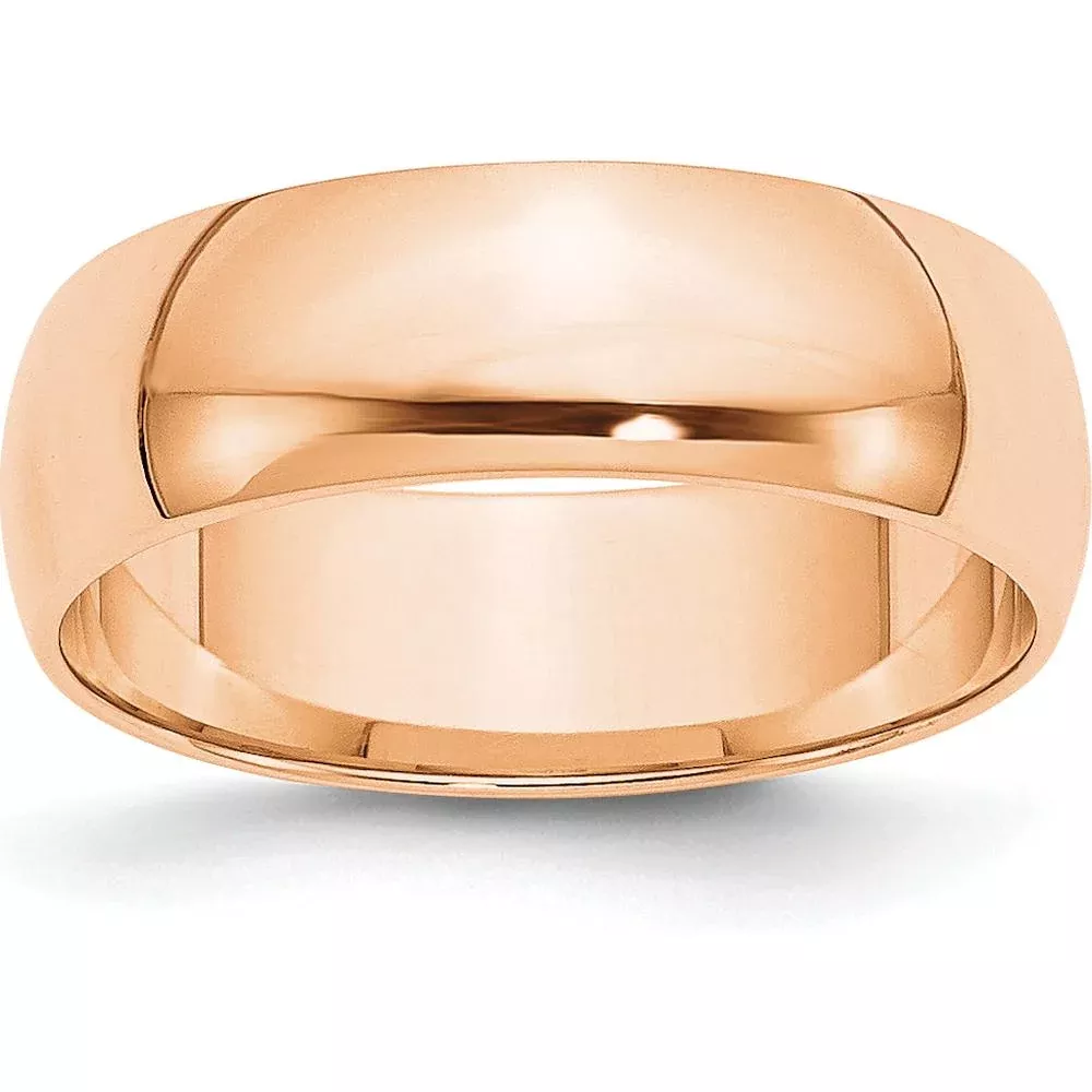 10K Rose Gold 6mm Polished Half Round Wedding Band - Size 7.5 by Luciano & Cie