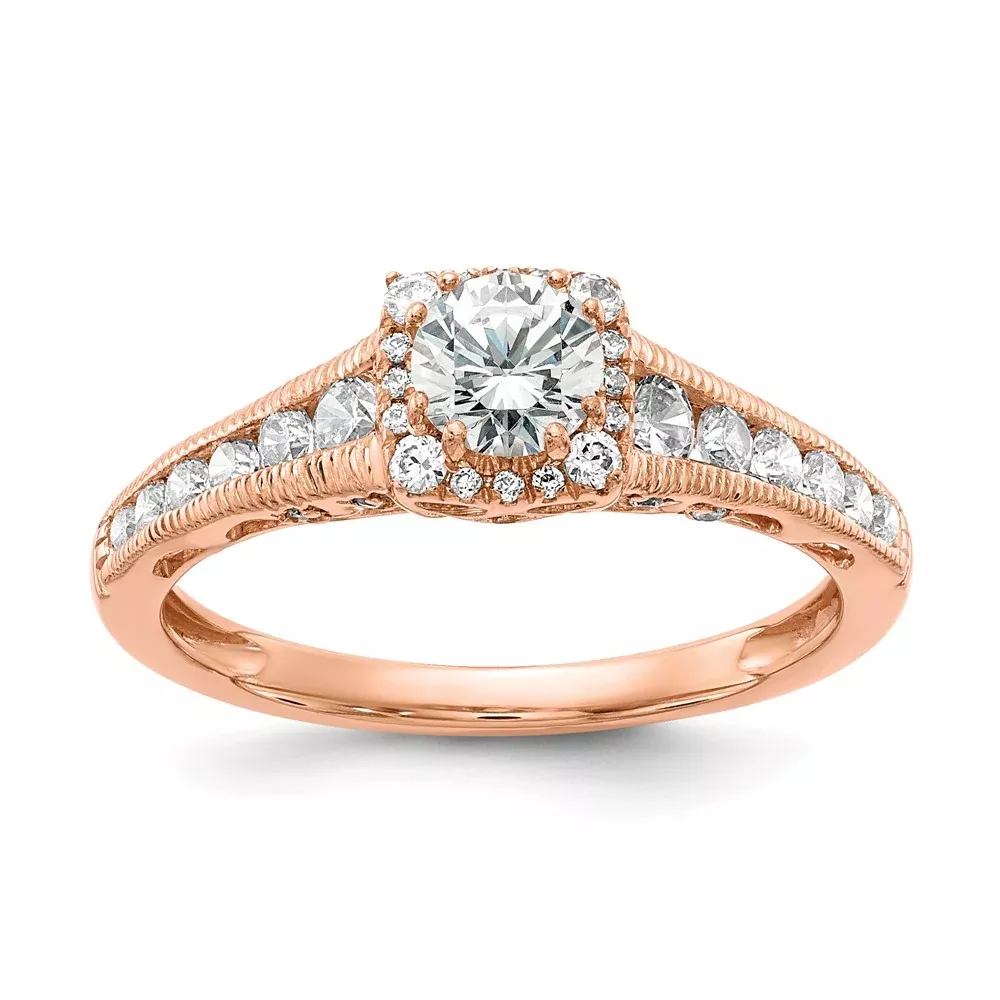 10k Rose Gold 7 /8 Ct. Lab Grown Diamond VS /SI+ G+ Petite Halo Engagement Ring