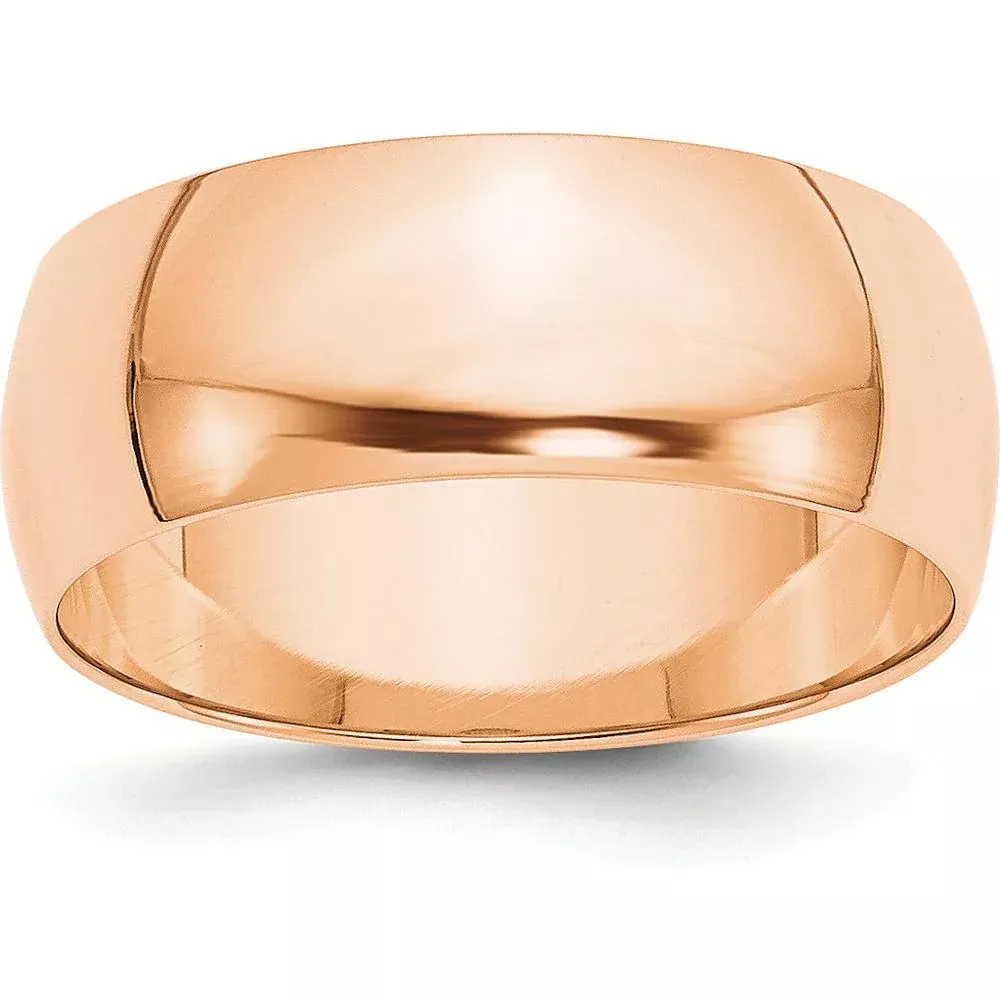 10K Rose Gold 8mm Lightweight Half Round Wedding Band - Size 8.5 by Luciano & Cie