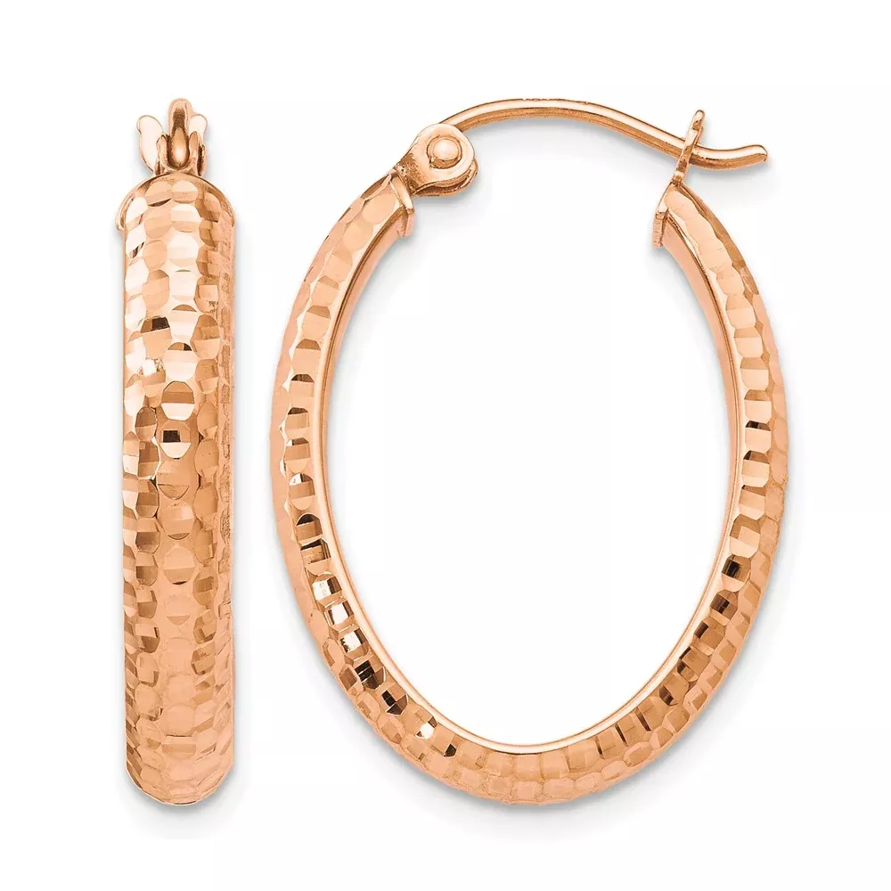 10K Rose Gold D /C Oval Hinged Hoop Earrings