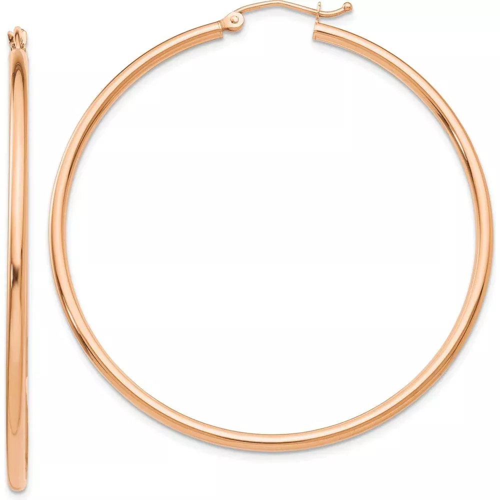 10K Rose Gold Polished 53mm Lightweight Tube Hoop Earrings - Classic Design, Comfortable Fit by Oro Pregiato