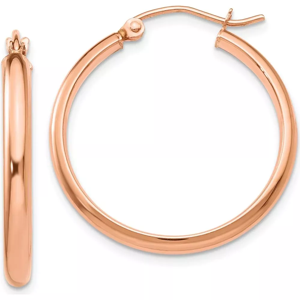 10K Rose Gold Polished Large Hoop Earrings - 25mm Diameter by Oro Pregiato