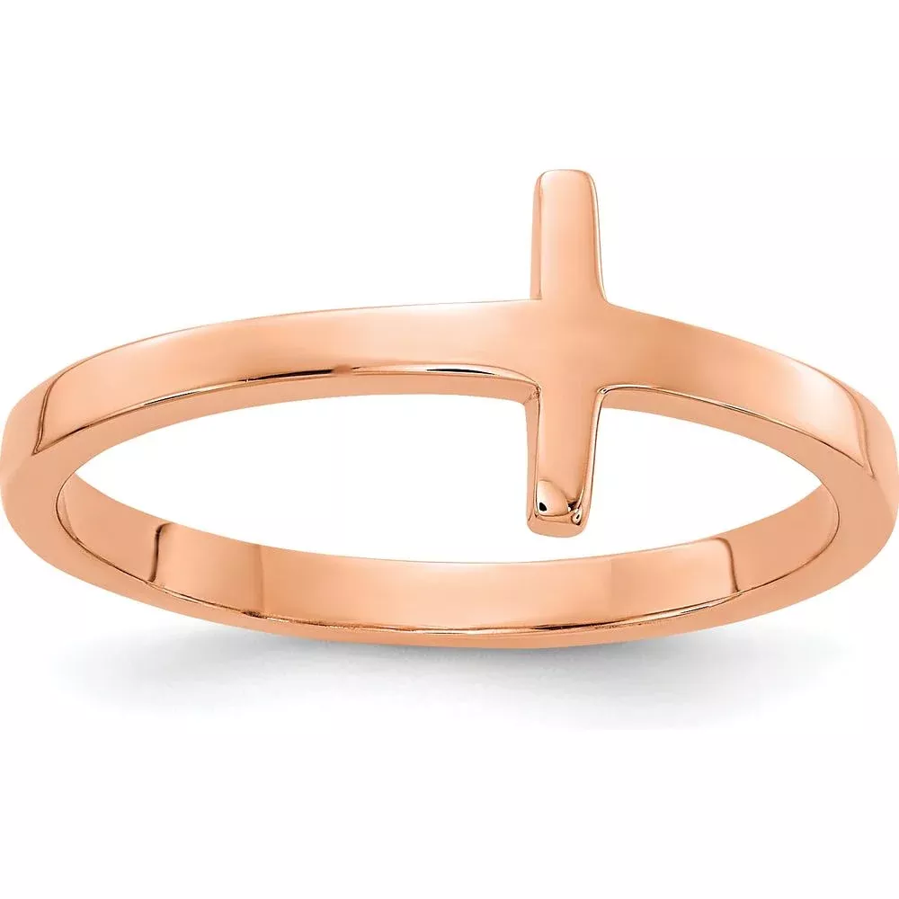 10K Rose Gold Sideways Cross Ring - Polished Finish, Adjustable Size 5-9 by Oro Pregiato