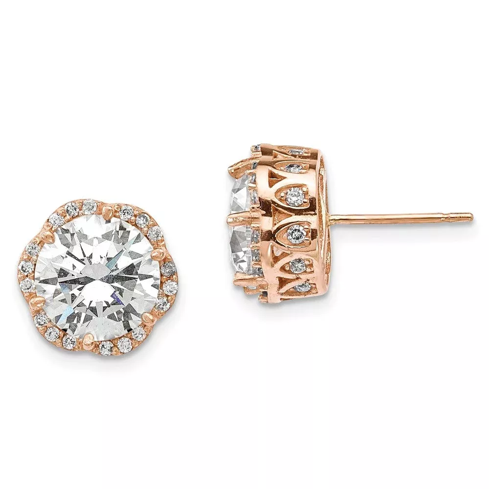 10k Rose Gold Tiara Collection Rose Gold Polished CZ Post Earrings