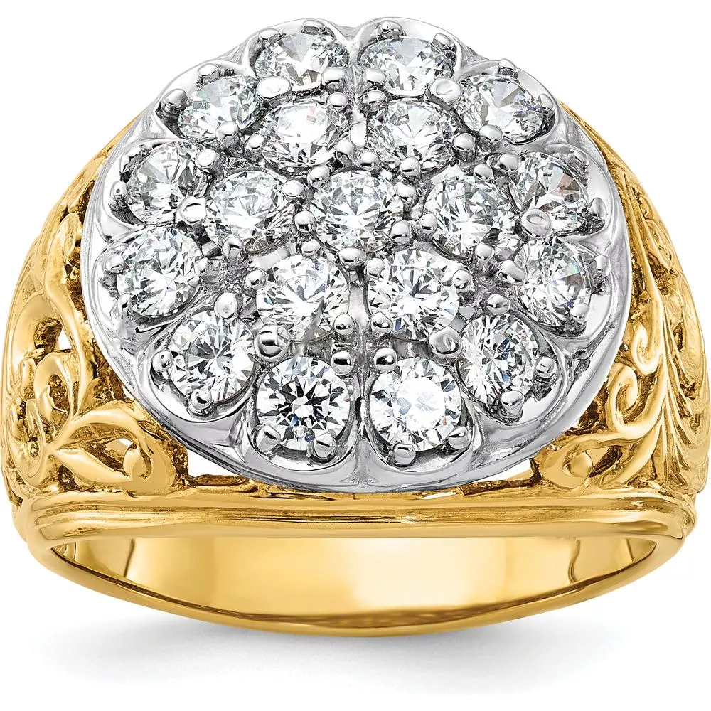 10K Two-Tone Gold 2 Carat Diamond Cluster Men's Ring with Polished Filigree Detailing by IBGoodman