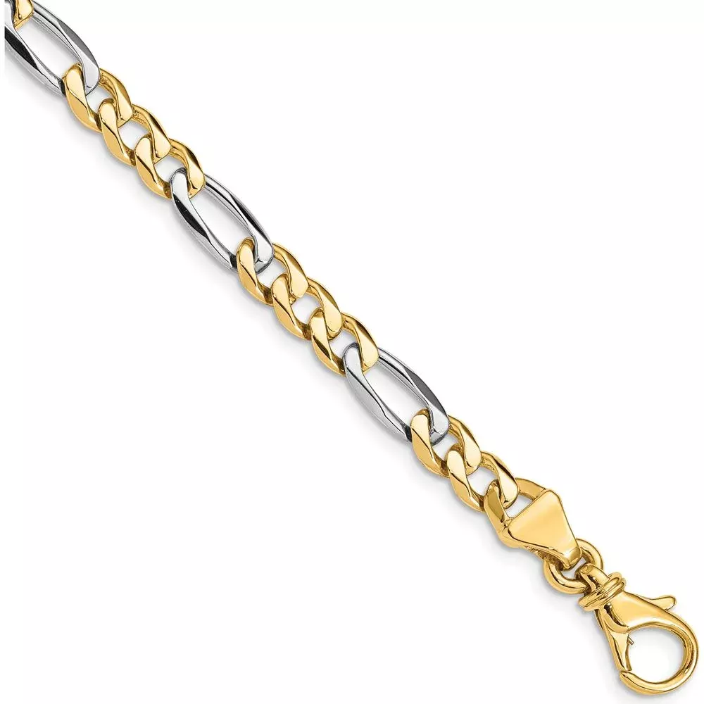 10K Two-Tone Gold 5.8mm Hand Polished Fancy Link Chain Bracelet - 7" by Oro Pregiato