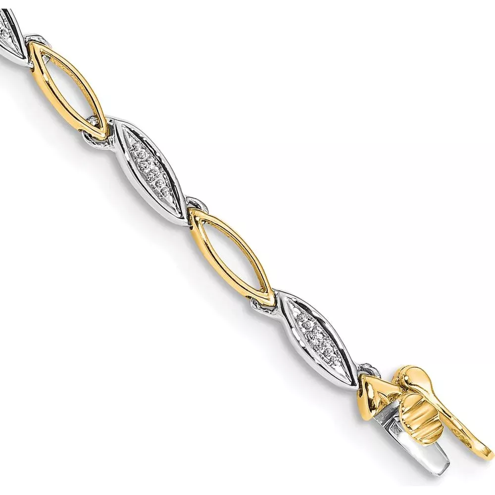 10K Two-Tone Gold 7.5in Diamond Link Bracelet with Prong Set Diamonds by Oro Pregiato