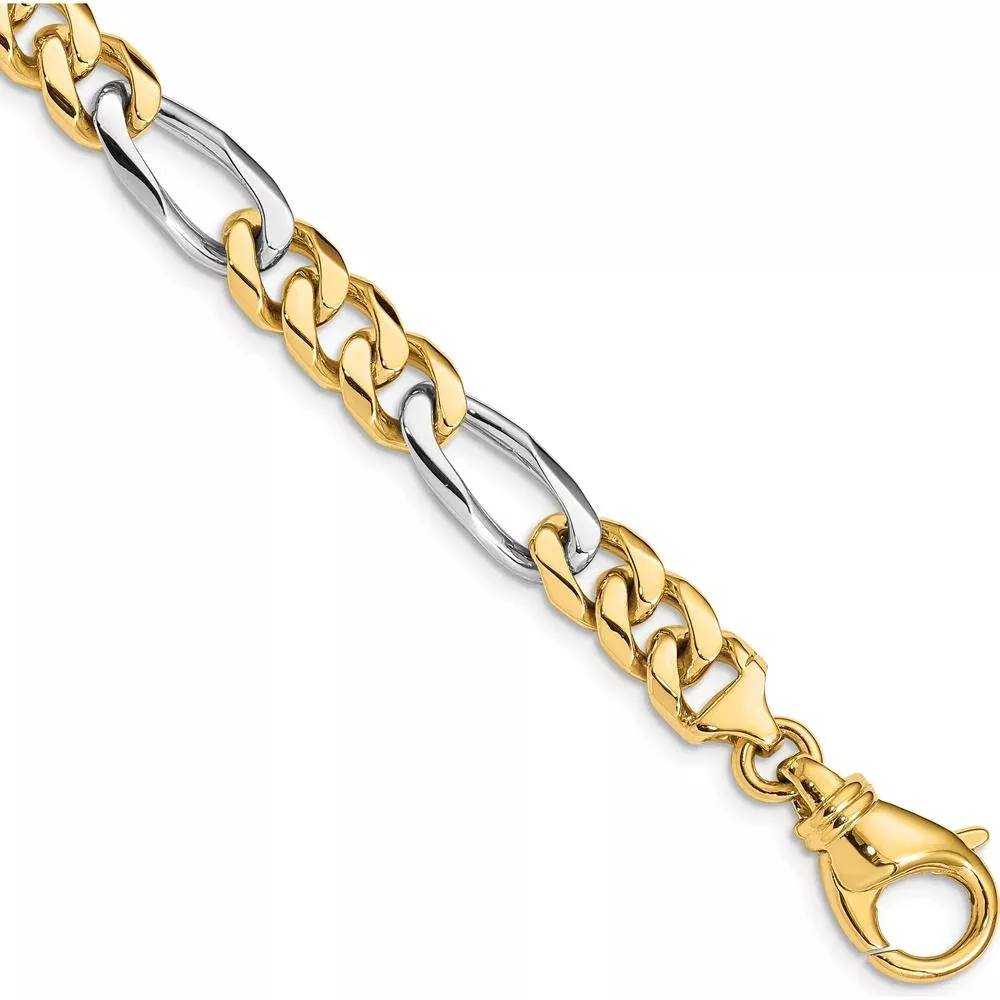 10K Two-Tone Gold 8" Fancy Link Bracelet with Lobster Clasp by Oro Pregiato