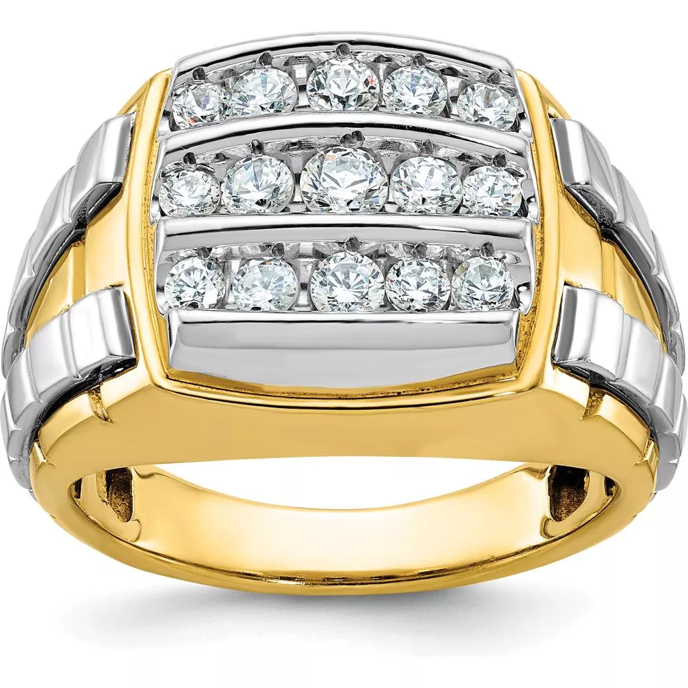 10K Two-Tone Gold Grooved Band Men's Ring - Polished Finish by IBGoodman