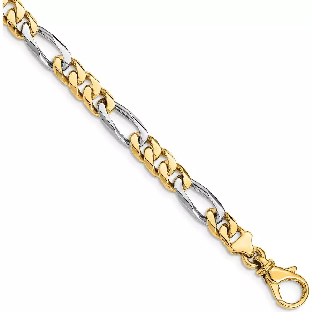 10K Two-Tone Gold Hand-polished Fancy Link Bracelet - 6.1mm Width by Oro Pregiato