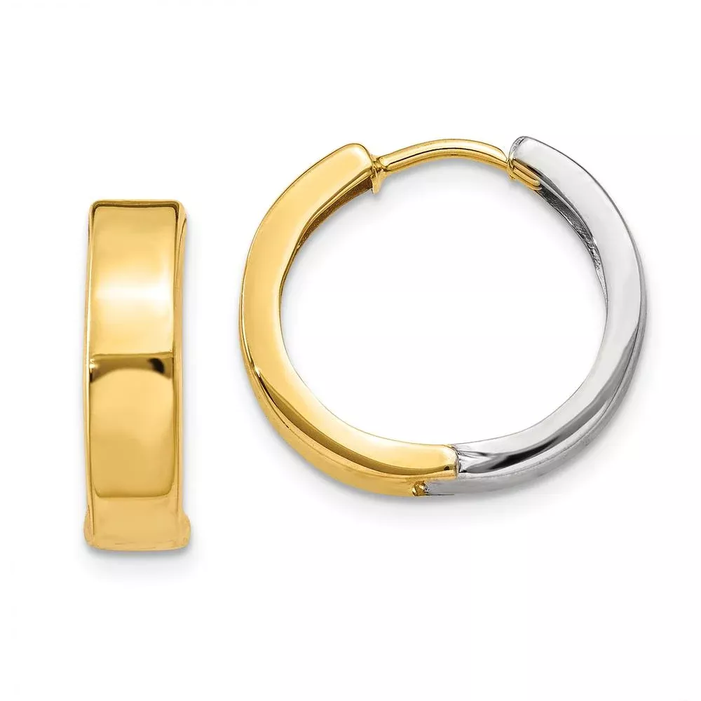 10K Two-Tone Gold Hinged Hoop Earrings - Polished Finish by Oro Pregiato