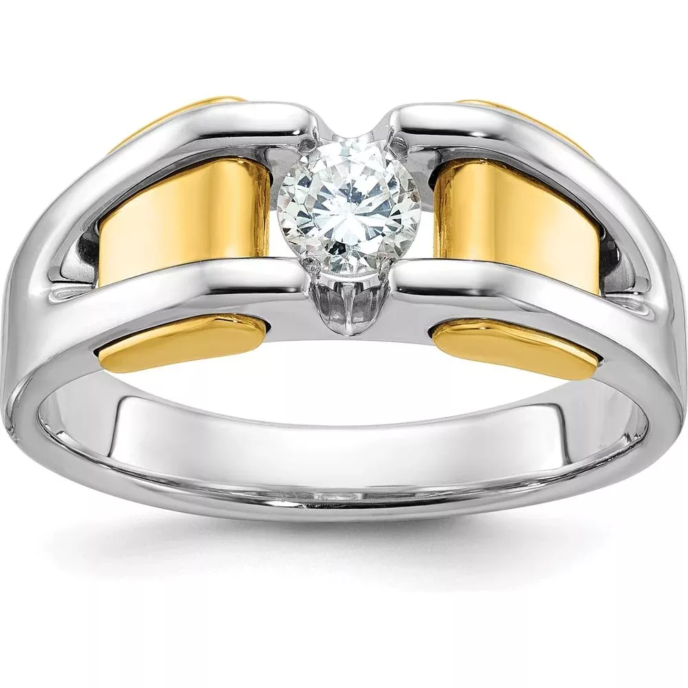 10K Two-Tone Gold Men's Diamond Ring - 0.409 Carats Round Diamond by IBGoodman