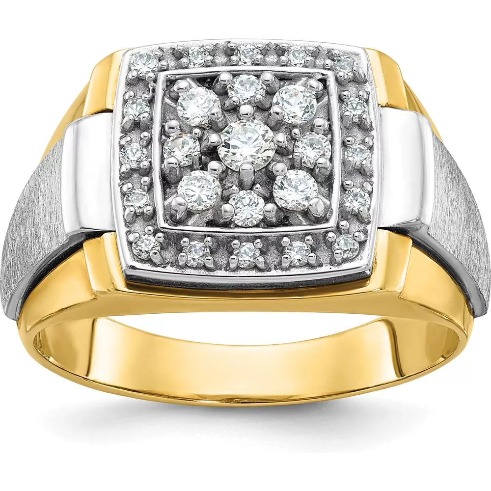 10K Two-Tone Gold Men's Diamond Ring with 1/2 Carat A Quality Diamonds - Polished and Satin Finish by IBGoodman